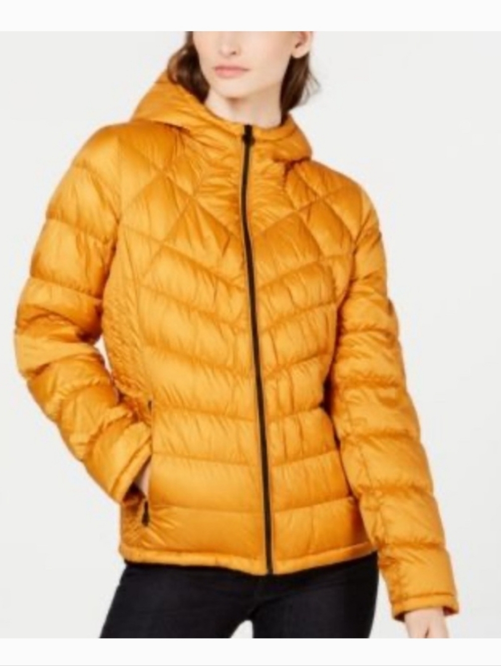 Michael Kors Womens Hooded Puffer Jacket - Mustard